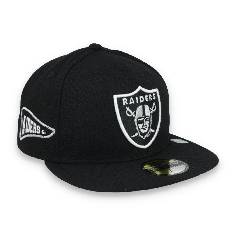 Custom Hats for Sports Fans-New Era Las Vegas Raiders Pennant Side Patch 59FIFTY Fitted Hat