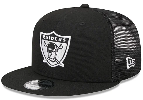 Custom Hats for Everyday Essentials-New Era Las Vegas Raiders Trucker 9FIFTY Snapback Meshback Hat-Black/White