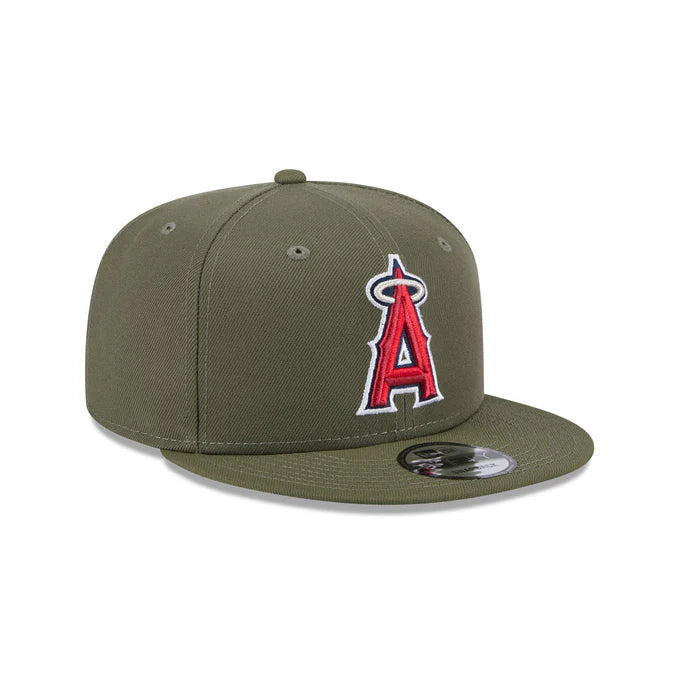 Custom Hats for Skiing and Snowboarding-New Era Los Angeles Angels 9FIFTY Snapback Hat- Olive Green