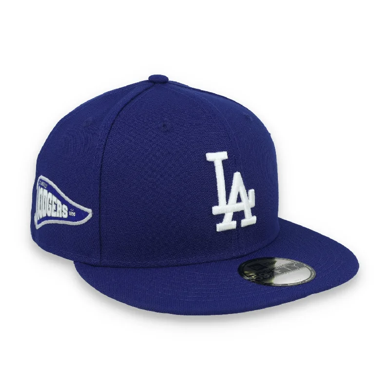 Custom Hats for Graduations-New Era Los Angeles Dodgers Pennant Side Patch 59FIFTY Fitted Hat