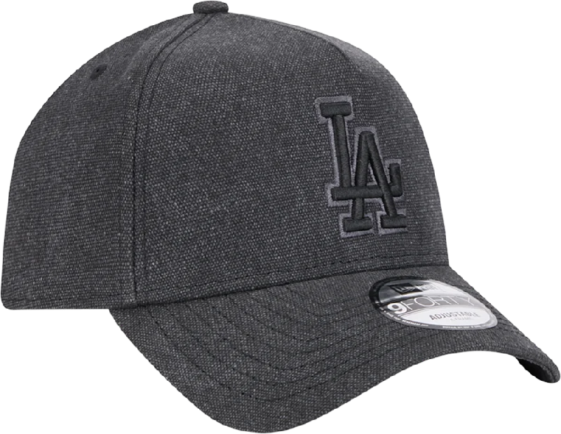 Custom Hats for Trendy Apparel-New Era Los Angeles Dodgers Logo Essentials A Frame 9FORTY Adjustable Hat-Charcoal Black