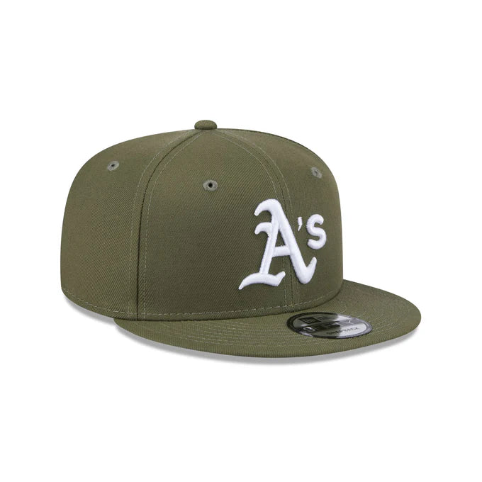 Custom Hats for Soccer Fans-New Era Oakland Athletics 9FIFTY Snapback Hat- Olive Green