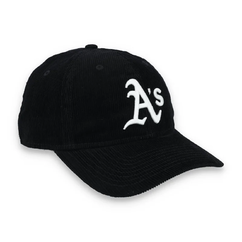 Custom Hats for Music Festivals-New Era Oakland Athletics Corduroy 9TWENTY Adjustable Hat-Black/White