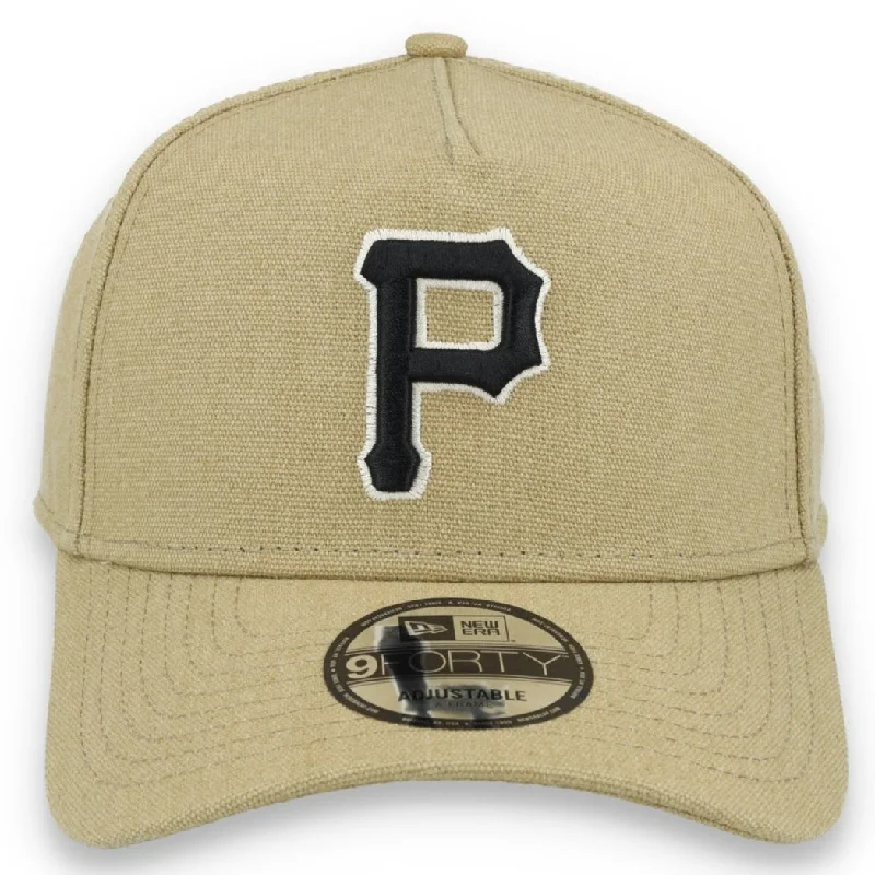 Custom Hats for All-Day Comfort-New Era Pittsburgh Pirates Logo Essentials  A Frame 9FORTY Adjustable Hat