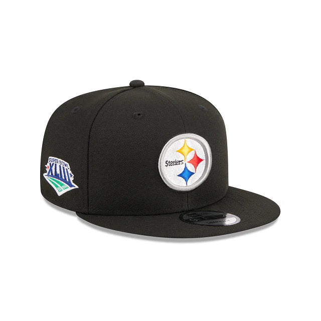 Custom Hats for Barbecues-New Era Pittsburgh Steelers Evergreen Side Patch 9FIFTY Snapback Hat - Black