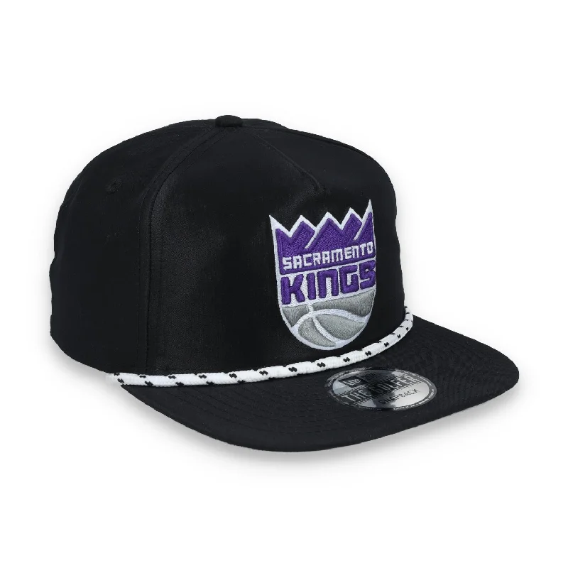 Custom Hats for Teams-New Era Sacramento Kings Golfer Team Rope Snapback Hat - Black