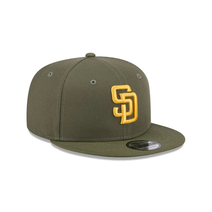 Custom Hats for Sporting Events-New Era San Diego Padres 9FIFTY Snapback Hat- Olive Green