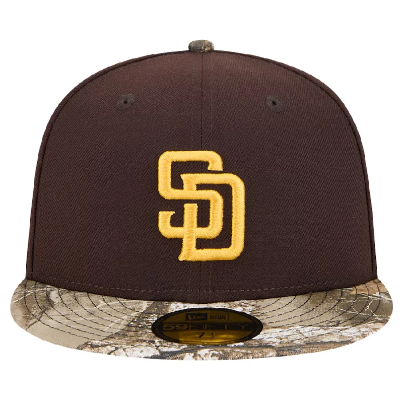 Custom Hats for Outdoor Sports Enthusiasts-New Era San Diego Padres Brown Realtree Camo 59FIFTY Fitted Hat