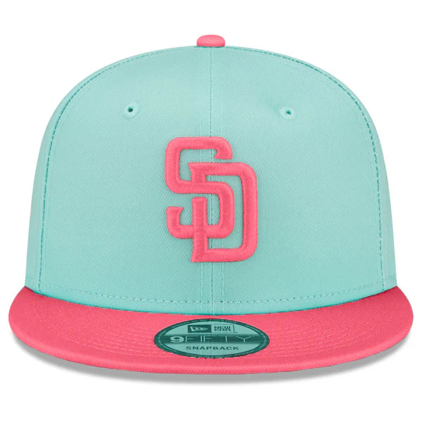 Custom Hats for Triathlons-New Era San Diego Padres City Connect 9FIFTY Snapback Hat - Mint/Pink