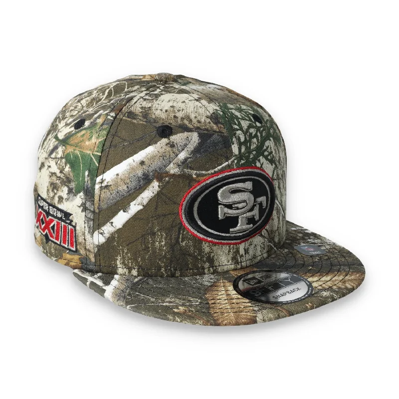 Custom Hats for Winter Wear-New Era San Francisco 49ers Super Bowl XXIII 9FIFTY Snapback Hat-Real Tree Camo