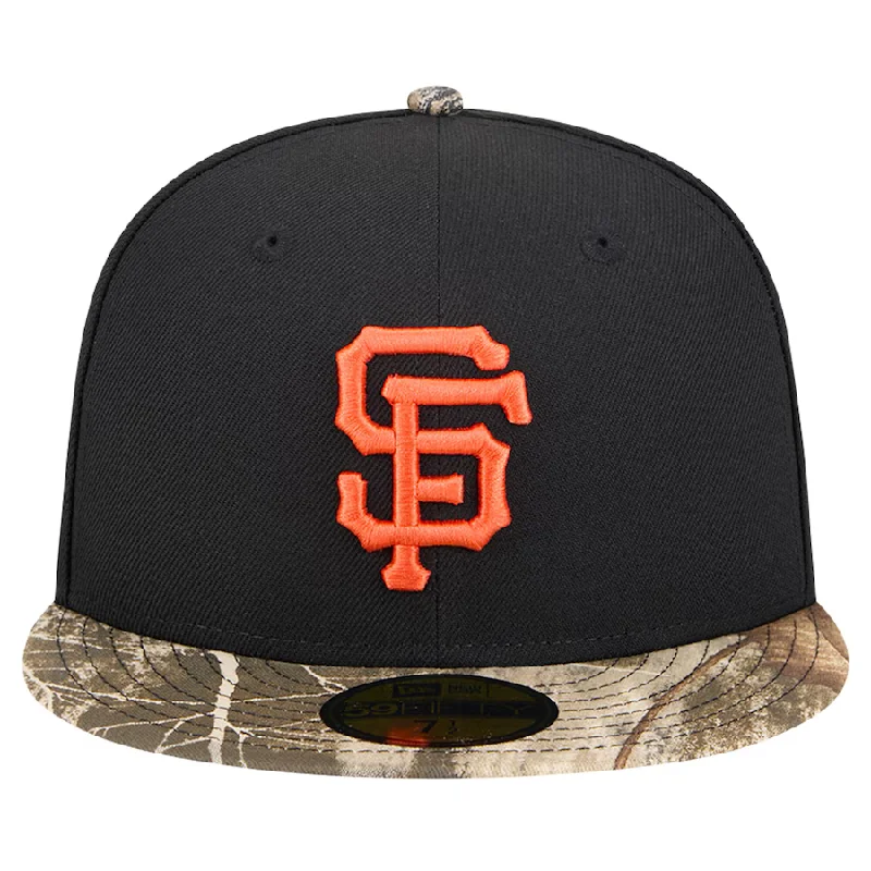 Custom Hats for Extreme Weather Conditions-New Era San Francisco Giants Black Realtree Camo 59FIFTY Fitted Hat