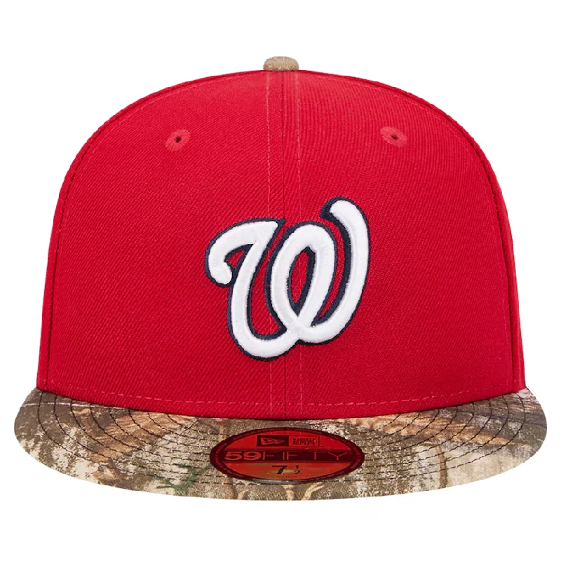 Custom Hats with Windproof Designs-New Era Washington Nationals Red Realtree Camo 59FIFTY Fitted Hat