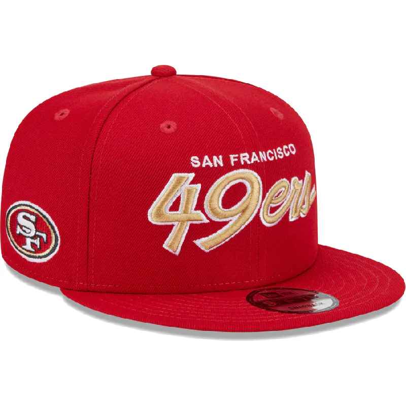 Custom Hats for College Sports-New Era Youth San Francisco 49ers Script 9FIFTY Snapback Hat - Red