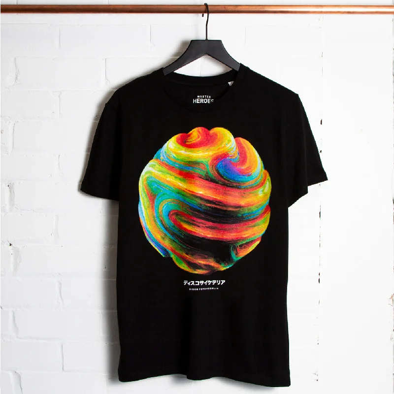 T-Shirt with Colorful Designs-018 Disco Psychedelia Front Print - Tshirt - Black