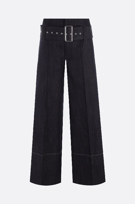 Custom Pants for Mechanics-wide-leg stretch denim jeans