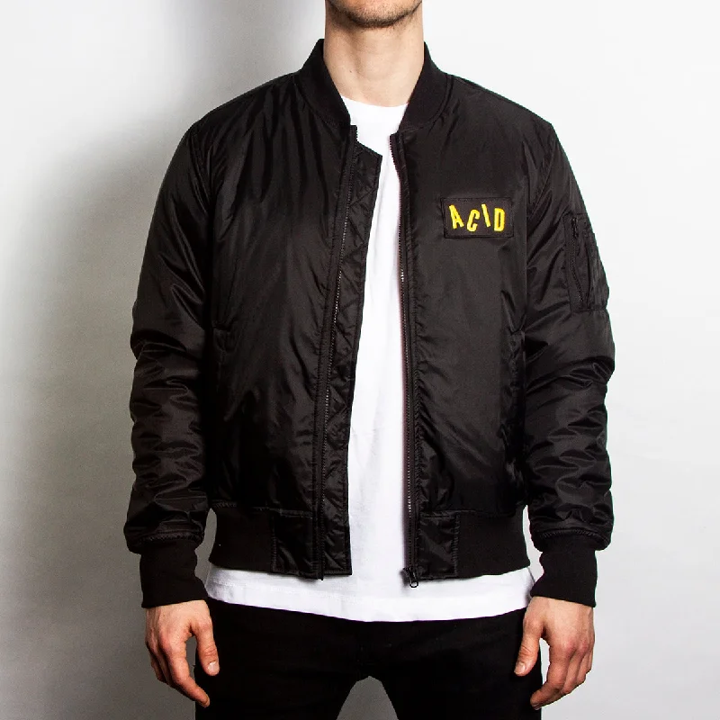 Jackets for Urban Style-Acid Letter - Padded Bomber Jacket - Black