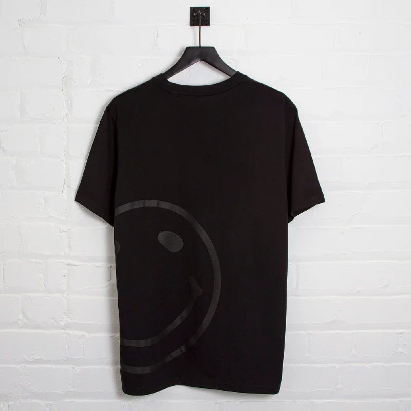 T-Shirt for Slim Fit Design-Black On Black Side Smiley - Tshirt - Black