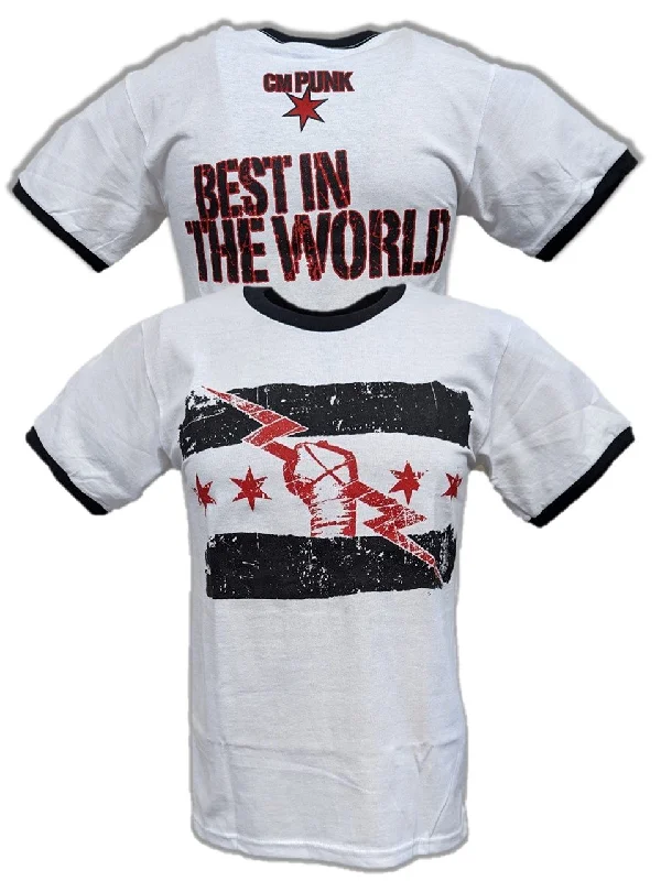 T-Shirt with Hand-Drawn Artwork-CM Punk Best In The World Mens White Ringer T-shirt