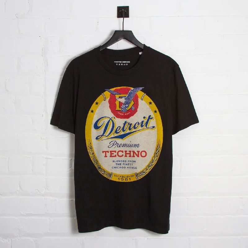 T-Shirt with Colorful Designs-Detroit Premium Techno Front Print - Tshirt - Black