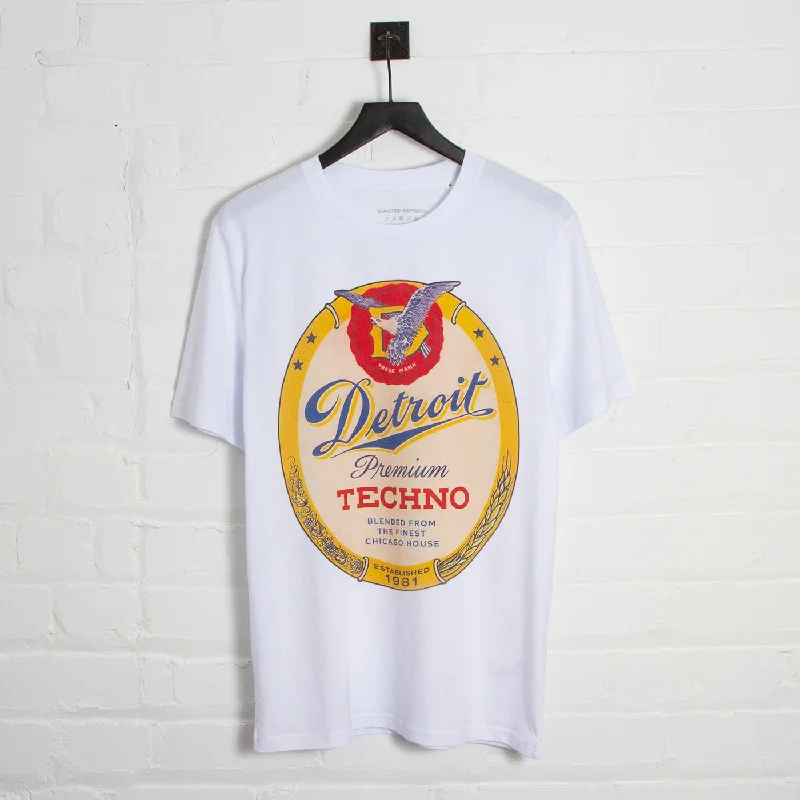 T-Shirt with Matching Custom Prints-Detroit Premium Techno Front Print - Tshirt - White