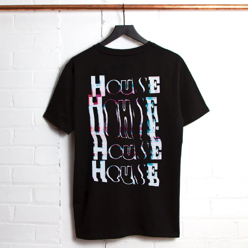 T-Shirt with Cool Graphic Designs-Distorted House Back Print - Tshirt - Black