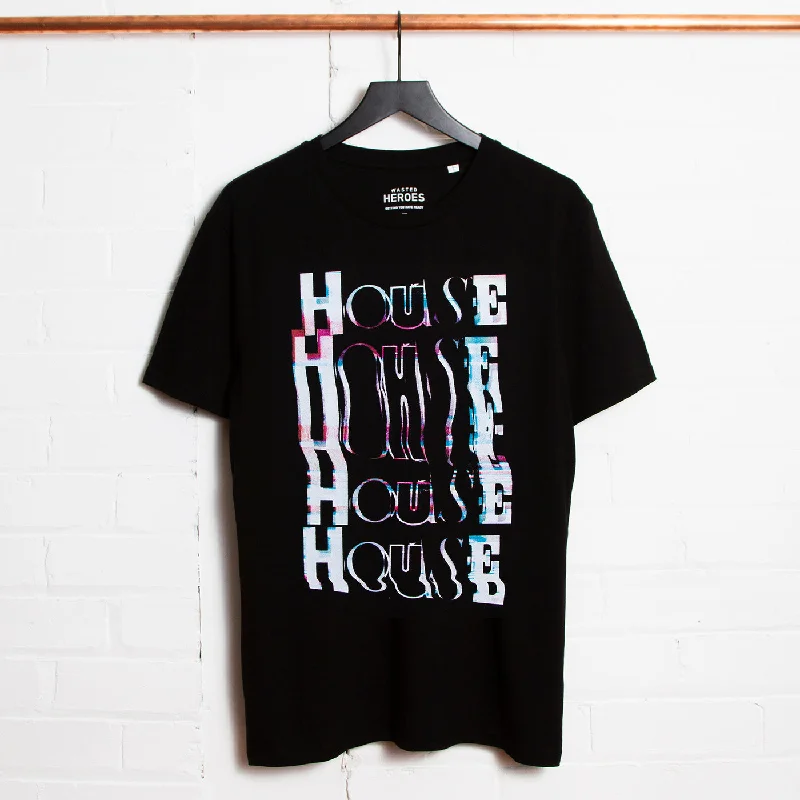 T-Shirt with Funny Graphics-Distorted House Front Print - Tshirt - Black