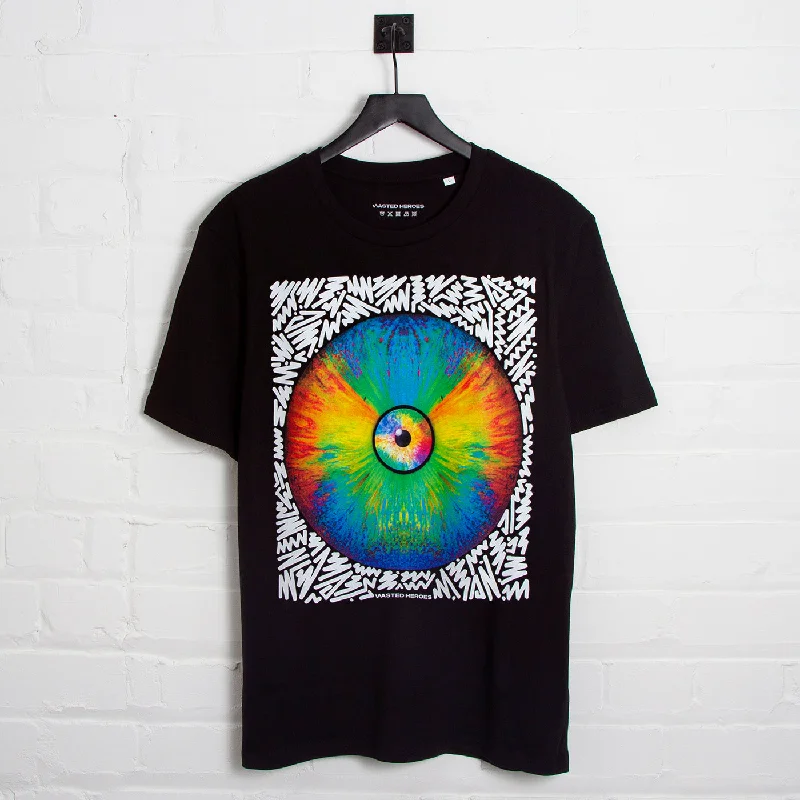 T-Shirt for Local Businesses-Doodle Vinyl Eye Front Print - Tshirt - Black