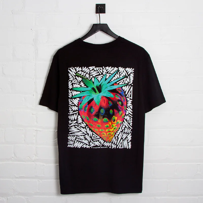 T-Shirt for Holiday Sales Promotions-Doodle Strawberry Back Print - Tshirt - Black