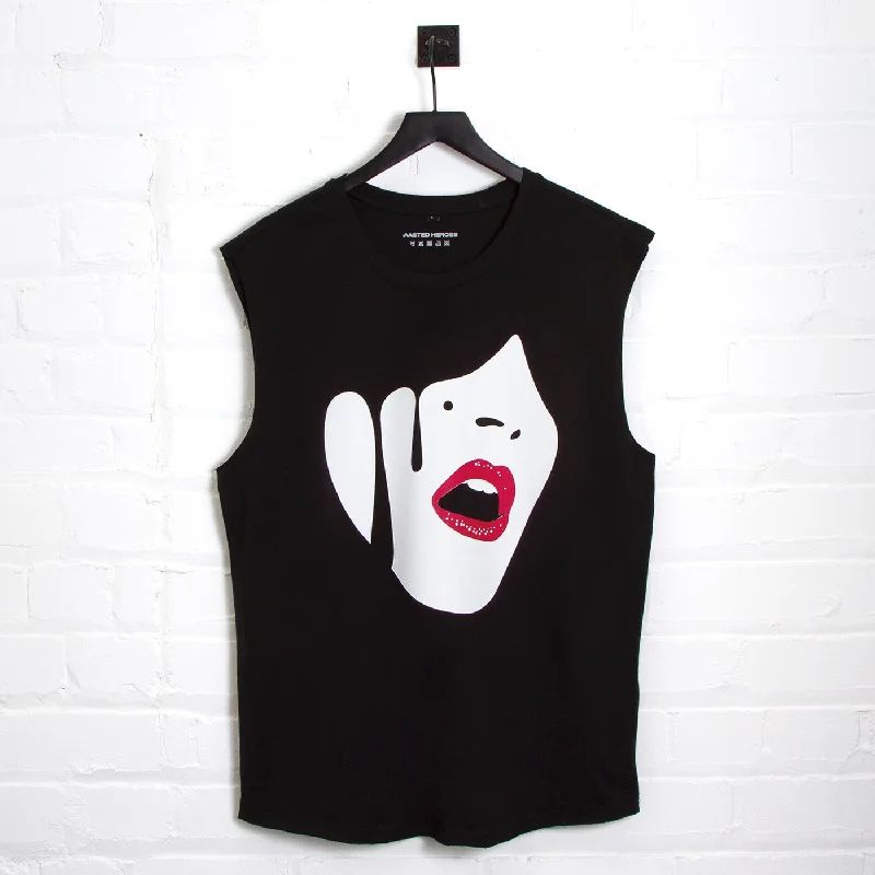 T-Shirt for Casual Outfit Styling-Droplet Face - Tank Tshirt - Black