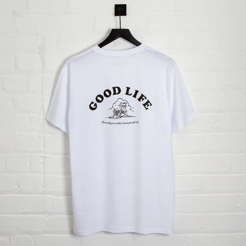 T-Shirt for Custom Slogans-Good Life Black Print - Tshirt - White