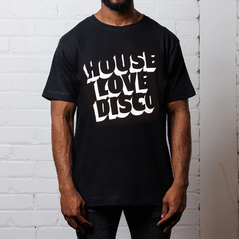 T-Shirt with Catchy Phrases-House Love Disco White Print - Tshirt - Black