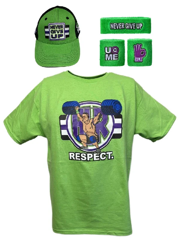 T-Shirt for Wedding Party Apparel-John Cena Cenation Respect Green Boys Kids Costume Hat T-shirt Wristbands