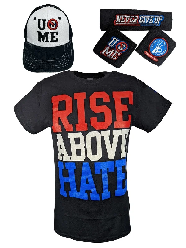 T-Shirt for Motivational and Positive Vibes-John Cena Kids Rise Above Hate Costume Hat T-shirt Wristbands Boys