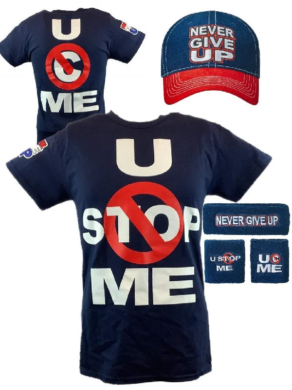 T-Shirt with Custom Prints for Weddings-John Cena Navy Blue U Can't Stop Me Mens Costume T-shirt Hat Wristbands