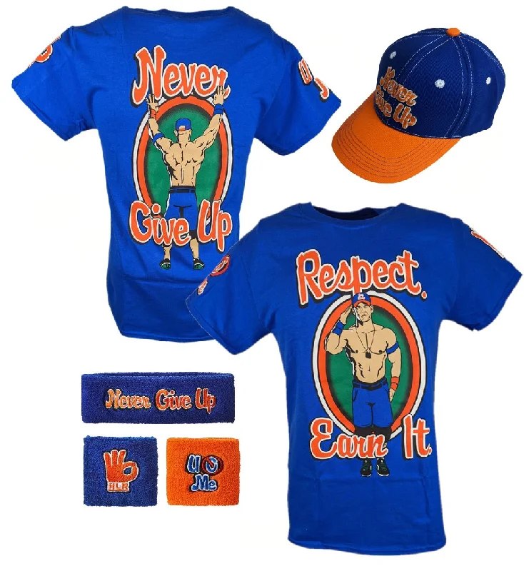 Custom T-Shirt for Kids-John Cena Respect Earn It Costume Mens T-shirt Baseball Hat Headband Wristbands