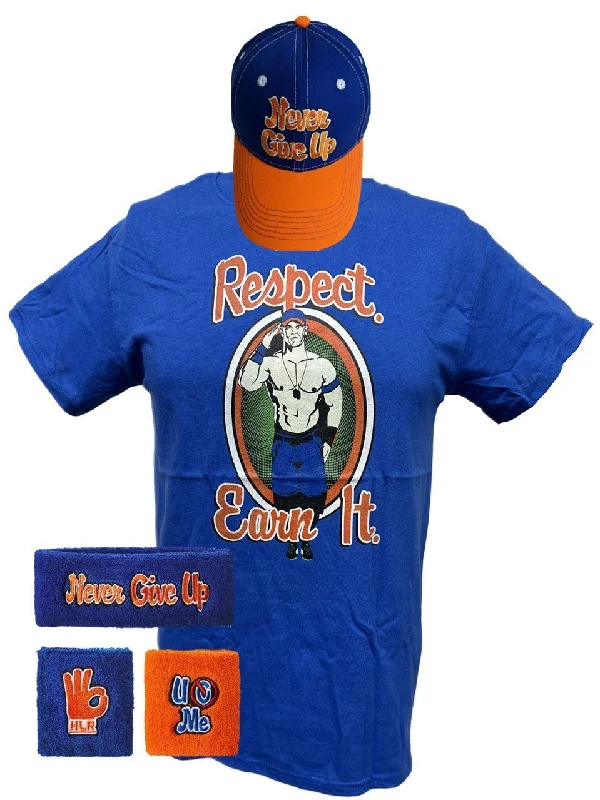 T-Shirt with Soft Cotton Blends-John Cena Kids Boys Respect Earn It Costume T-shirt Baseball Hat Headband Wristbands