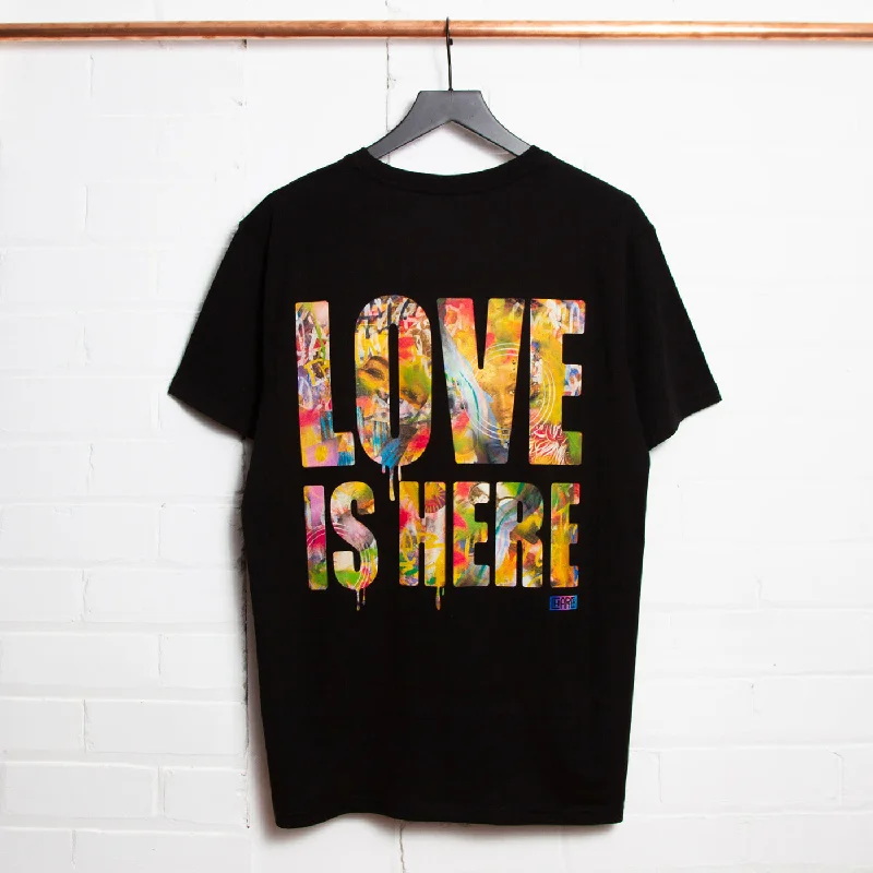 T-Shirt with Neon Colors-Love Is Here Back Print - Tshirt - Black