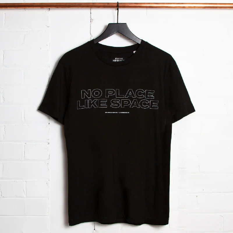 T-Shirt for Soft Cotton Material-No Place Like Space Front Print - Tshirt - Black