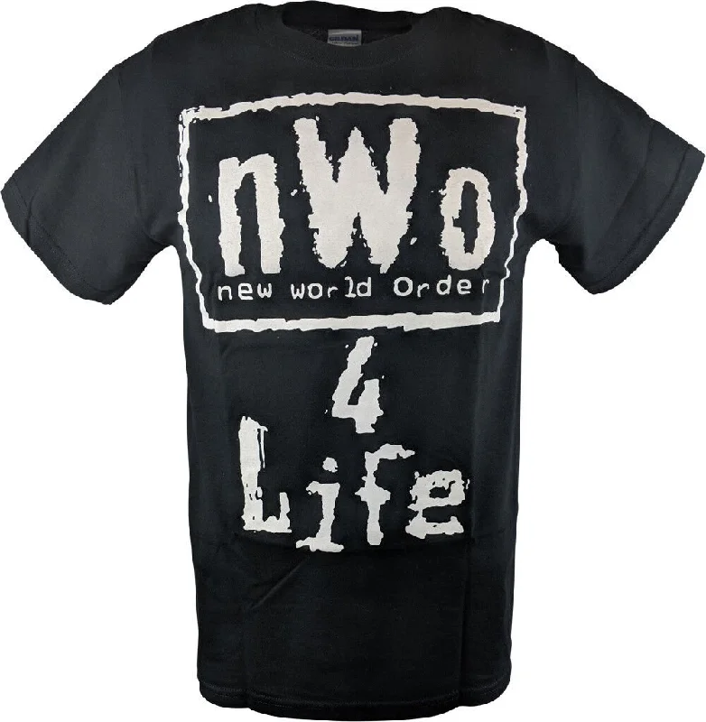 T-Shirt for Group Photoshoots-nWo 4 Life WCW White Logo Mens Black T-shirt