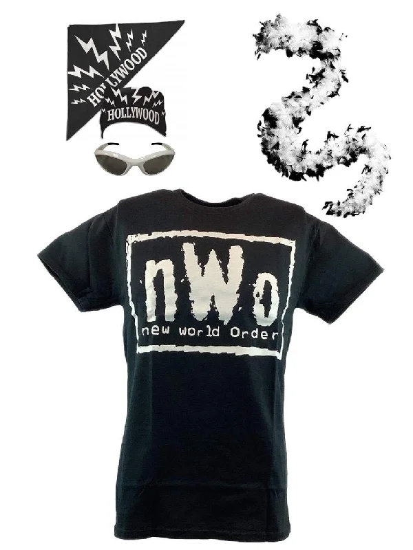 T-Shirt with Your Custom Message-nWo Hollywood Hulk Hogan Costume T-shirt Bandana Sunglasses Boa