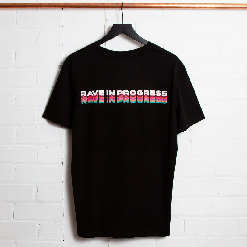 T-Shirt for Winter Layering-Rave in Progress Remixed Back Print - Tshirt - Black