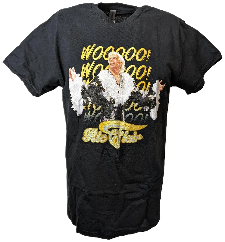 T-Shirt for School Spirit Apparel-Ric Flair 16x Wooooo WWE Mens Black T-shirt