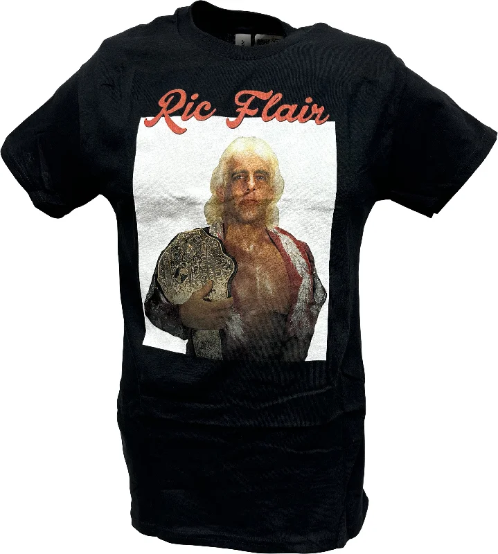 T-Shirt for Travel Adventures-Ric Flair Championship Belt WWE Mens Black Photo T-shirt