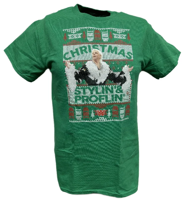 T-Shirt for Art Lovers-Ric Flair Christmas Stylin and Proflin Flair WWE Mens Green T-shirt