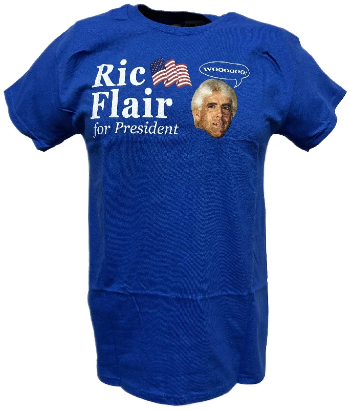 T-Shirt with Hand-Drawn Artwork-Ric Flair For President Mens WWE Blue T-shirt