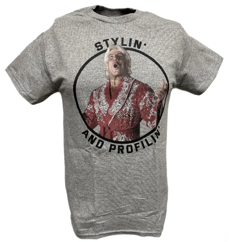 T-Shirt with Inspirational Graphics-Ric Flair Gray Stylin and Profilin WWE Mens T-shirt