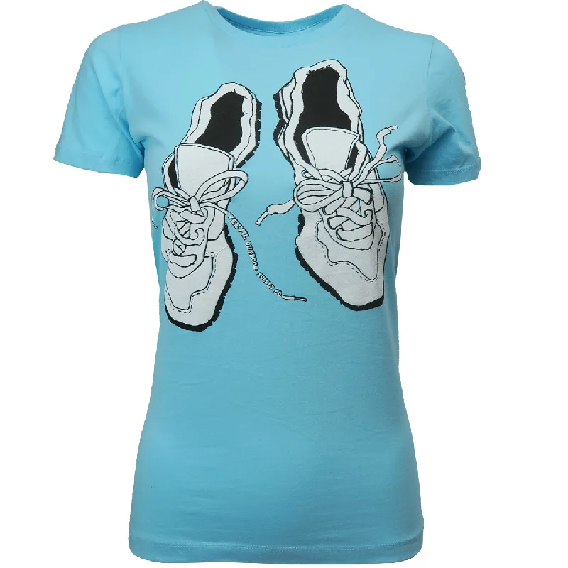 T-Shirt for Music Band Merchandise-RUN SHOES T // WOMENS // BLUE