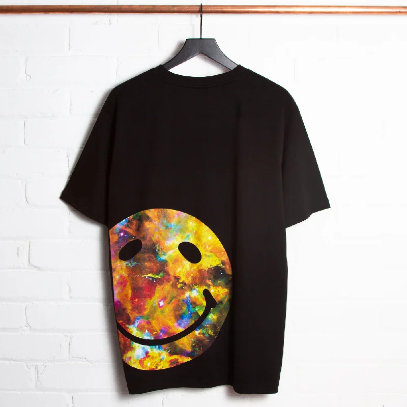 Custom Printed T-Shirt-Spaced Side Smiley - Tshirt - Black