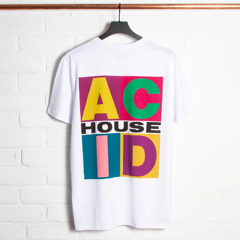 Custom T-Shirt for Men-Squares Acid House Back Print - Tshirt - White