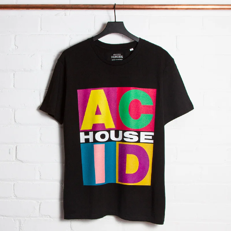 Custom T-Shirt for Kids-Squares Acid House Front Print - Tshirt - Black